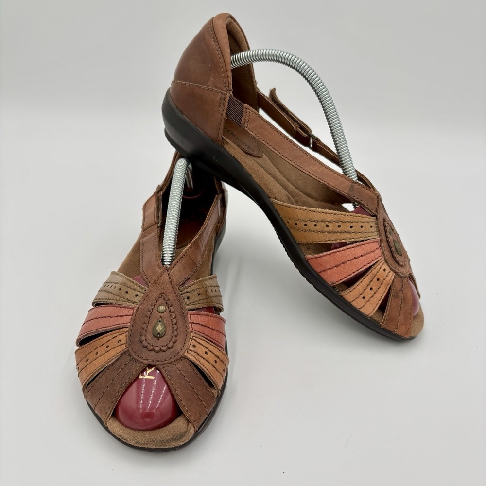 Earth Origins Pattie Leather Peep-toe Sandal Shoe Women 9 M Multitonal Boho EUC